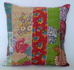 patchworked, kantha stitched bedcovers and pillows